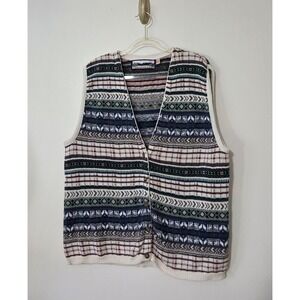 Vintage Shenandoah Cotton Sweater Vest 90s Cottagecore Boho Preppy Stripes USA